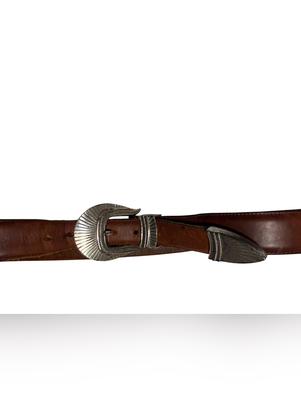 Vintage 1993 L.L.Bean Western Concho Leather Belt Brown Silver Tone USA Made - Picture 6 of 8